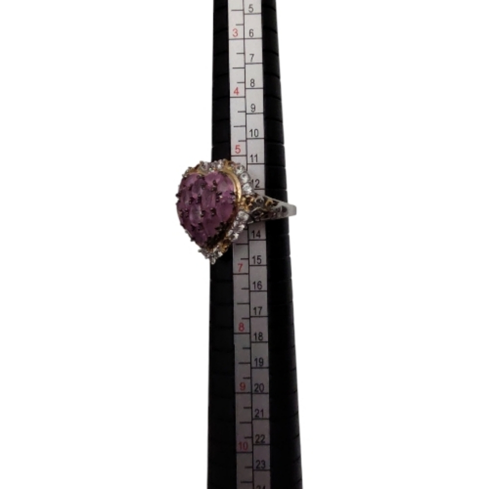 D’Joy Ilakaka Hot Pink Sapphire & White Zircon Blushing Heart Ring Size 6 - Picture 8 of 8